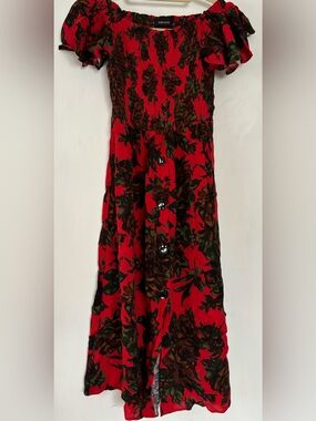 Zara Red Floral Button-Front Women's dress